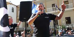 Darren Greenfield speaks at a CFMEU protest last week against the union being forced into administration.