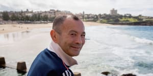 Eddie Jones poses for a photo at Coogee Beach in 2014.