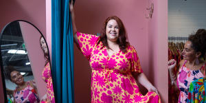 Plus-size influencer Curvy Sam,at Proud Poppy boutique in Melbourne,has documented her difficulties shopping on TikTok. 