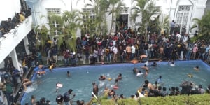 Protesters take a dip in the president’s pool.