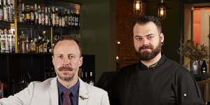 Ambergris Hotel owner and sommelier David Ellis (left) with chef Jackson Wilde. 