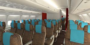 Chocolate and teal seats:1980s vibe.