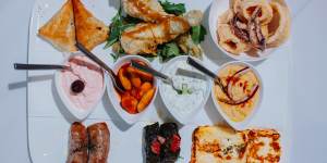An array of Greek delicacies at Medusa Taverna in Sydney’s Market Street.