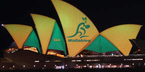 Go Wallabies:The Opera House sails were used in a show of support for Australia on the eve of the 2015 Rugby World Cup final.