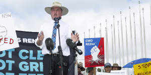 During the rally,Barnaby Joyce described renewable energy as a “swindle”.
