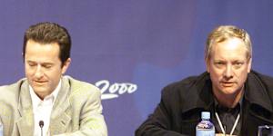 David Atkins (left) with Ric Birch in 2000,following the opening ceremony in Sydney.