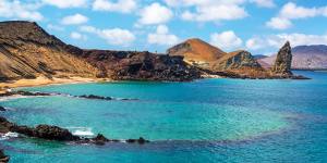 View of an underwater crater at Pinnacle Rock in the Galapagos Islands.