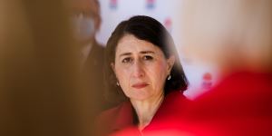 NSW Premier Gladys Berejiklian at Monday’s coronavirus update. 