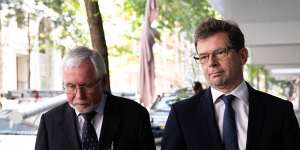 Neil Harley (right),former chief of staff to Gladys Berejiklian,outside the ICAC on Tuesday. He is not accused of wrongdoing.