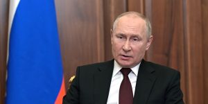 Russian President Vladimir Putin addresses the nation in the Kremlin.