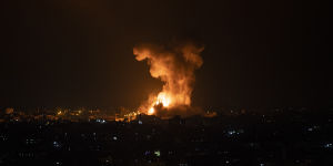 An explosion caused by Israeli air strikes on the Gaza Strip early on Tuesday.