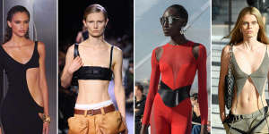 Skinny styles. Spring-summer ’22/’23 looks from Bally,Miu Miu,Alexander McQueen and Dion Lee.