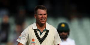 Winning grin:David Warner after scoring 335 not out for Australia in the second Test against Pakistan at the Adelaide Oval.