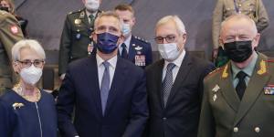 From left,US Deputy Secretary of State Wendy Sherman,NATO Secretary General Jens Stoltenberg,Russia’s Deputy Foreign Minister Alexander Grushko,and Russia’s Deputy Defence Minister Alexander Fomin before the NATO-Russia Council meeting in Brussels. 