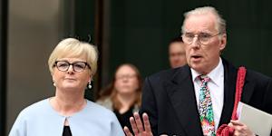 Linda Reynolds with lawyer Martin Bennett outside the Perth Supreme Court in August after the decision in her defamation case against Brittany Higgins and her husband David Sharaz was handed down.