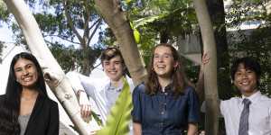 (L-R) Yeshaya Ram,Tom Collins,Grace Costigan,and Warren Song who were First In Class in their HSC exams,revealed on Tuesday.