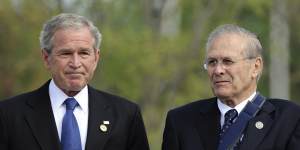 Former President George W. Bush and former Defence Secretary Donald Rumsfeld in 2008.