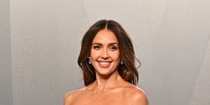Jessica Alba in a sequinned gown.