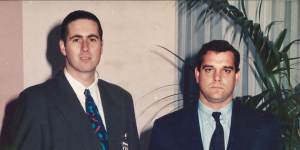 Gavin Reid (left) in his bodyguard days of the late ’90s with his former karate instructor Rod Woods,who introduced him to the security industry.