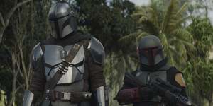 Brothers in arms:Boba Fett (Temuera Morrison,right) with Din Djarin (Pedro Pascal,left) in The Mandalorian.