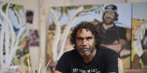 Vincent Namatjira,the first Indigenous Archibald Prize winner,in the township’s Iwantja Arts centre.