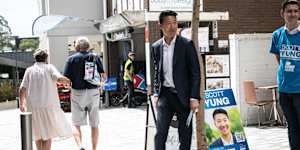 Bennelong Liberal candidate Scott Yung in Lane Cove. 