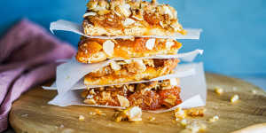 Apricot and almond crumble slice.