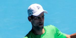 Novak Djokovic on Rod Laver Arena on Thursday. 