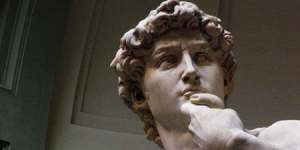 David . . . Michelangelo carved it from Carrara marble.