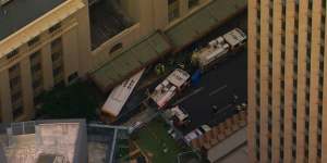 The bus ploughed into the Anzac Square Arcade building.