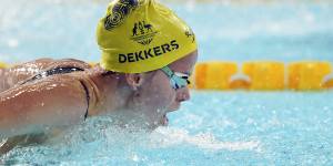 Elizabeth Dekkers en route to gold in the women’s 200m butterfly final.