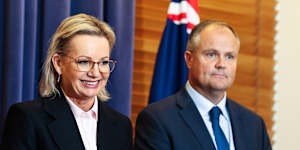 Liberal leader Sussan Ley and Deputy Liberal leader Ted O’Brien at a press conference this week.
