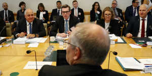 Treasurer Scott Morrison and state treasurers meet at Parliament House on Friday.