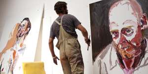 Ben Quilty creating his artwork from Afghanistan where he was an official war artist.