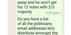 A Liberal member urging other members to back Moira Deeming in a private WhatsApp group.