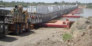 Modular construction used to make pontoons spanning the River Tigris in Iraq.