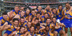 Champions:West Coast celebrate winning the 2018 AFL premiership.