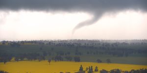 Images of a reported tornado captured from a NSW Rural Fire Service tower looking to the north-west of Young.