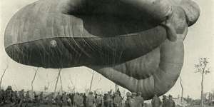 A surveillance balloon near Ypres during World War I.