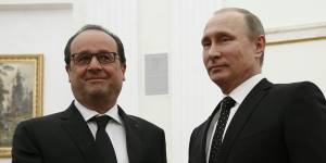 'Our enemy is Islamic State':French President Francois Hollande meets Russian President Vladimir Putin in Moscow on Thursday.