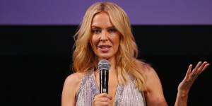 Kylie Minogue speaks during the opening of the Kylie on Stage Exhibition at Melbourne Arts Centre on September 20,2016 in Melbourne,Australia. (Photo by Michael Dodge/Getty Images)