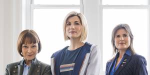 The 13th Doctor (Jodie Whittaker,centre) with “classic era” companions Tegan (Janet Fielding,left) and Ace (Sophie Aldred) in Doctor Who.