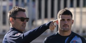 Former Blues coach Brad Fittler with Nathan Cleary at Coogee Oval last year.