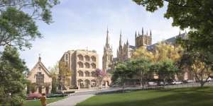 An artist impression of the Chancery building,which the Catholic Archdiocese of Sydney wants to build next to St Mary’s Cathedral.