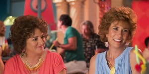 A real tit-flapper of a film:Annie Mumolo as Barb and Kristen Wiig as Star.