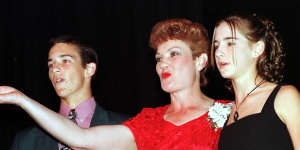 Pauline Hanson launches One Nation in Ipswich in 1997 with son Adam and daughter Lee.