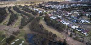 An aerial view of the 27-hole Dubbo Golf Club,which is hoping its water reserves will keep it greens alive long enough to hose the 2020 Women's NSW Open next March. 