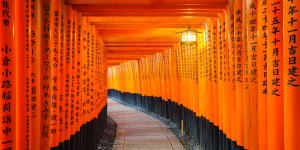 Kyoto,Japan - March 29,2015:Torii gates in Fushimi Inari Shrine. xxOneAndOnlyKyoto One and Only Kyoto by Ute Junker cr:iStock (downloaded for use in Traveller,no syndication,reuse permitted)Â 