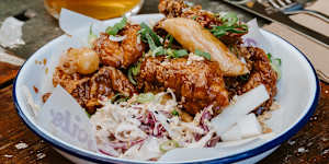 The Korean fried chicken is a specialty. 