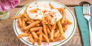 Fried eggs on chips at the Bunyip Hotel in Cavendish,Victoria.